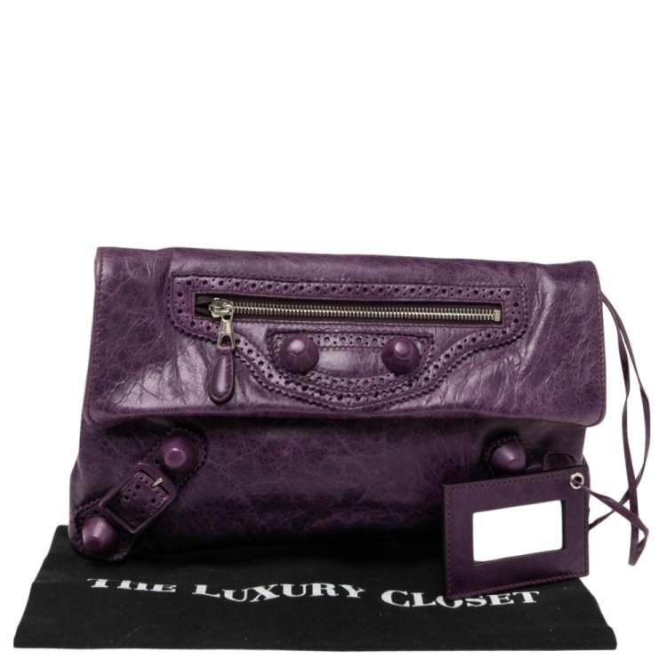 Pre Owned Balenciaga Murier Leather Giant Brogues Covered Envelope Clutch