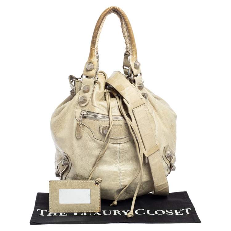 Pre Owned Balenciaga Pale Green Leather SGH Pompon Hobo