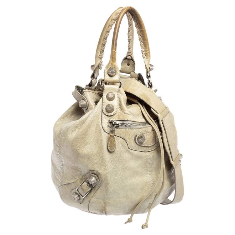 Pre Owned Balenciaga Pale Green Leather SGH Pompon Hobo