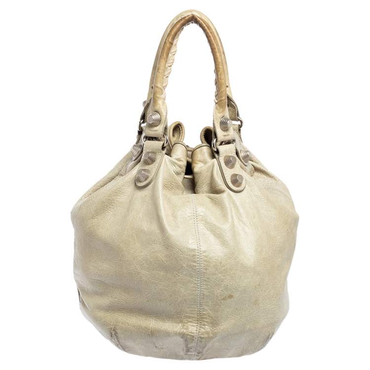 Pre Owned Balenciaga Pale Green Leather SGH Pompon Hobo