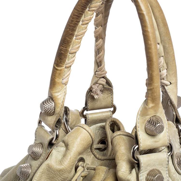 Pre Owned Balenciaga Pale Green Leather SGH Pompon Hobo