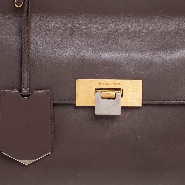 Pre Owned Balenciaga Brown Leather Le Dix Cartable Top Handle Bag