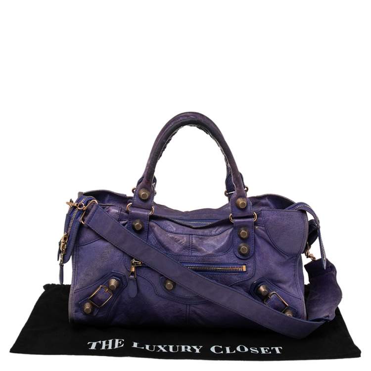 Pre Owned Balenciaga Bleu Lavande Lambskin Giant Part Time Shoulder Bag