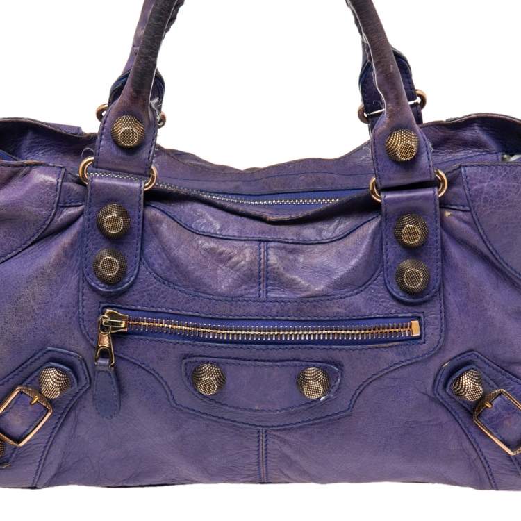 Pre Owned Balenciaga Bleu Lavande Lambskin Giant Part Time Shoulder Bag