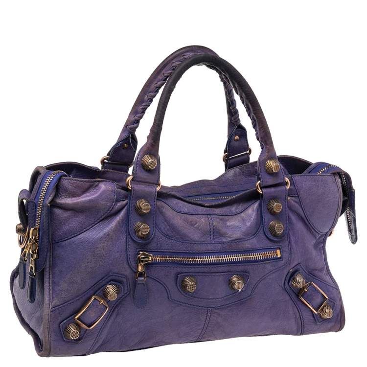 Pre Owned Balenciaga Bleu Lavande Lambskin Giant Part Time Shoulder Bag