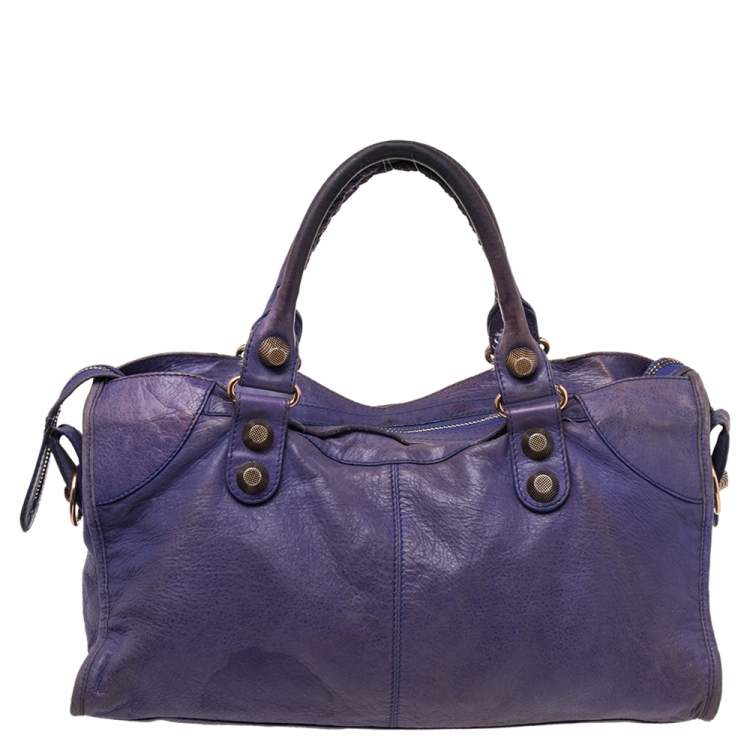 Pre Owned Balenciaga Bleu Lavande Lambskin Giant Part Time Shoulder Bag