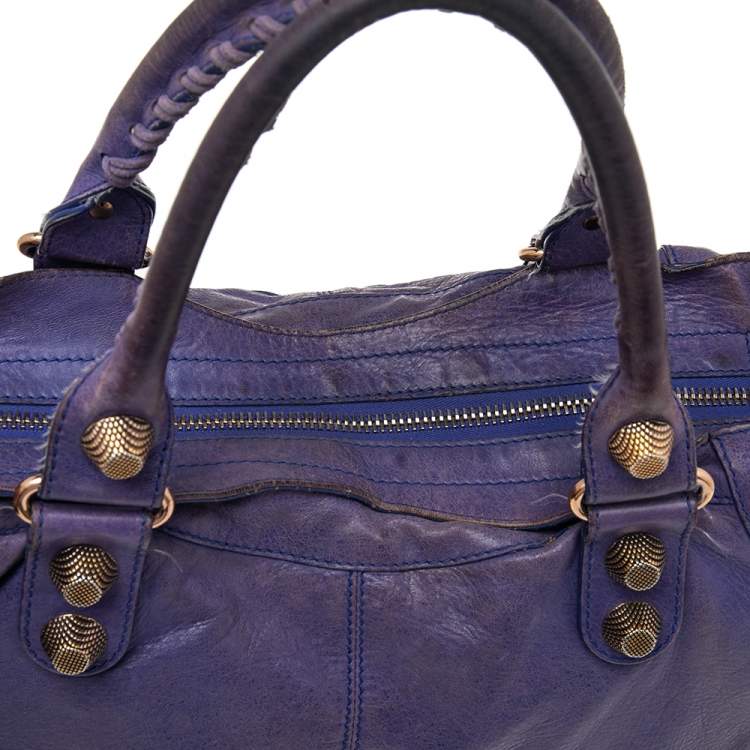 Pre Owned Balenciaga Bleu Lavande Lambskin Giant Part Time Shoulder Bag