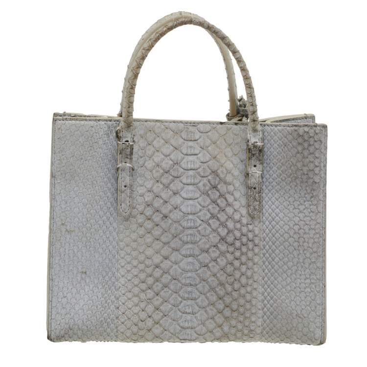 Pre Owned Balenciaga Light Grey Python Leather Papier A6 Tote