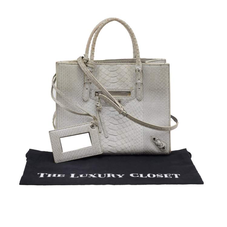 Pre Owned Balenciaga Light Grey Python Leather Papier A6 Tote