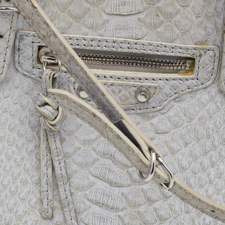 Pre Owned Balenciaga Light Grey Python Leather Papier A6 Tote