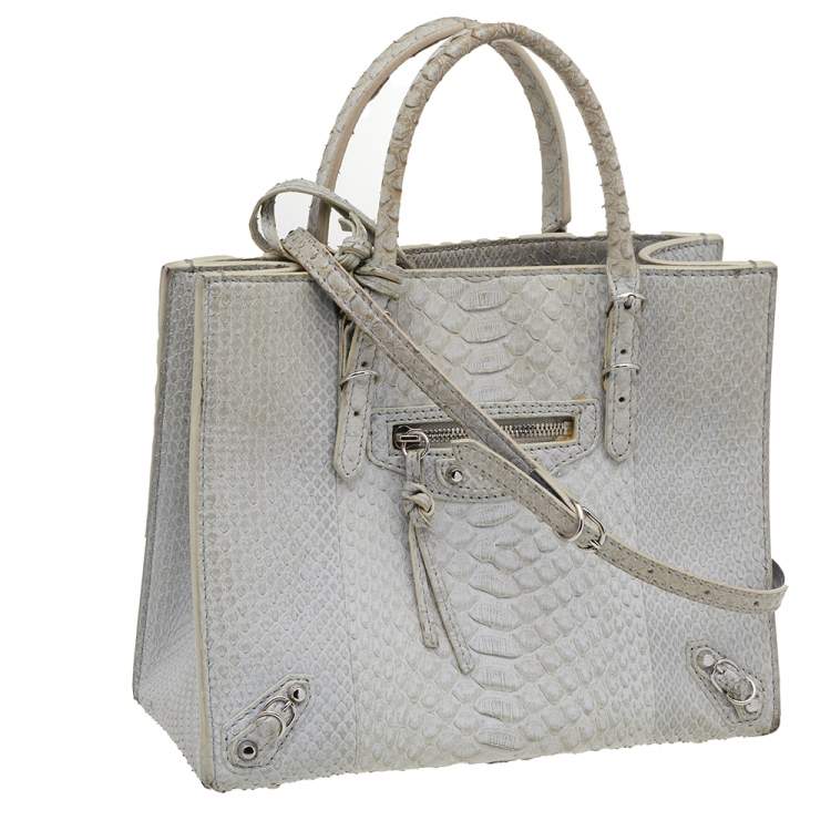 Pre Owned Balenciaga Light Grey Python Leather Papier A6 Tote