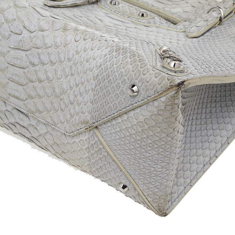 Pre Owned Balenciaga Light Grey Python Leather Papier A6 Tote