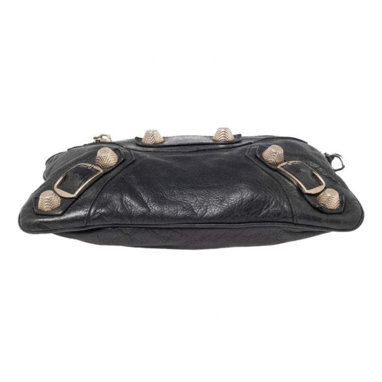 Pre Owned Balenciaga Black Leather GSH Flat Wristlet Clutch