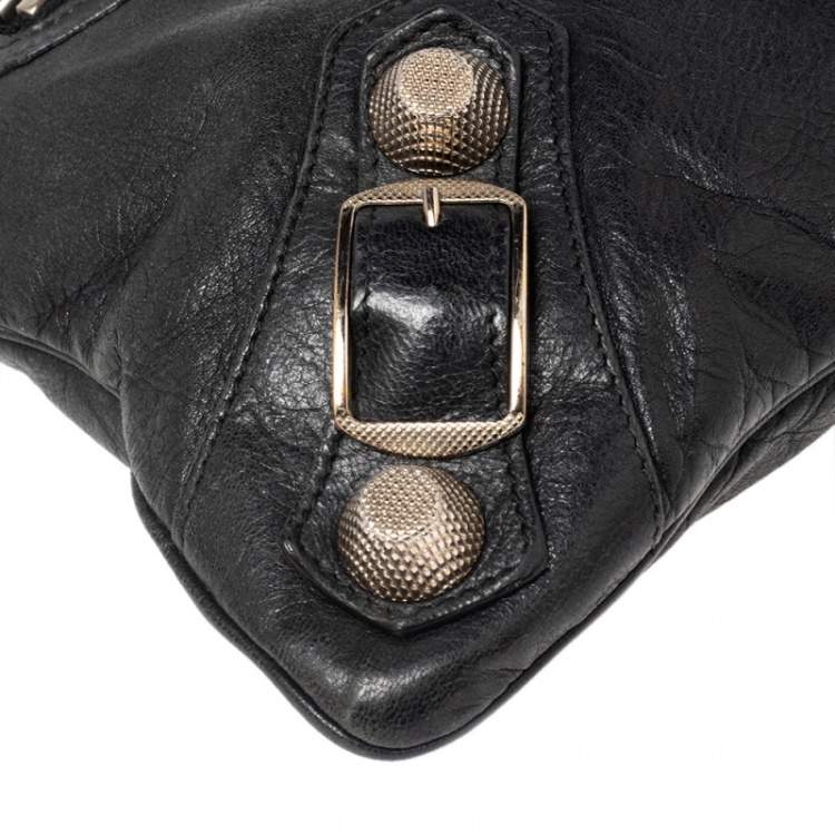 Pre Owned Balenciaga Black Leather GSH Flat Wristlet Clutch