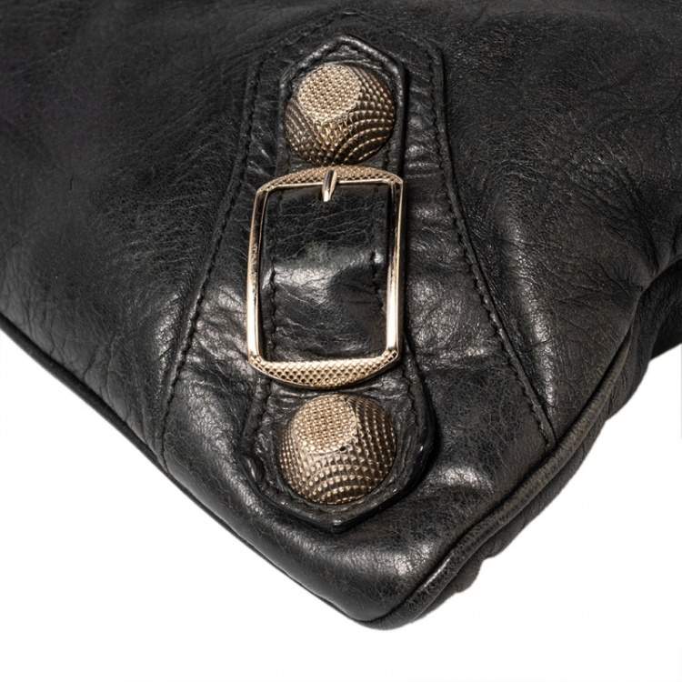 Pre Owned Balenciaga Black Leather GSH Flat Wristlet Clutch