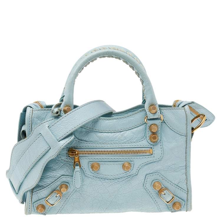 Balenciaga Hourglass Bag Small Blue in Leather with Silvertone  US