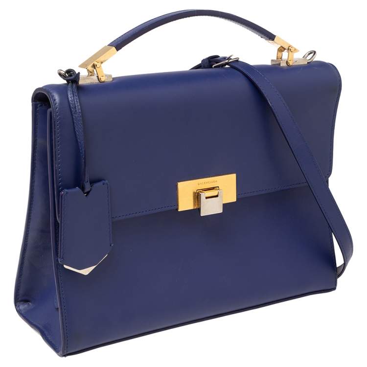 Pre Owned Balenciaga Blue Leather Le Dix Cartable Top Handle Bag
