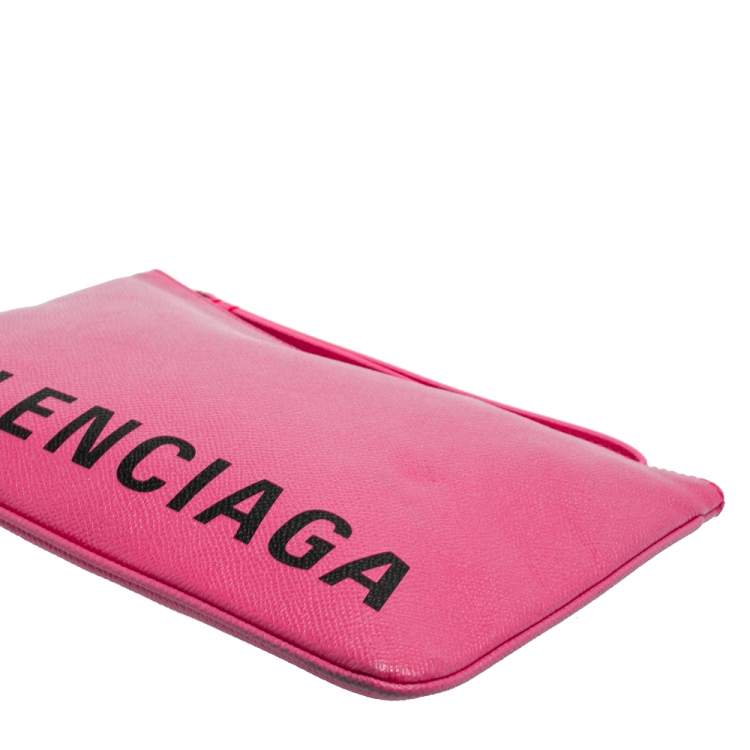 Pre Owned Balenciaga Pink Leather Cash Pouch