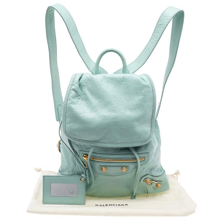 Pre Owned Balenciaga Light Blue Leather Baby Diam Classic Traveller S Backpack