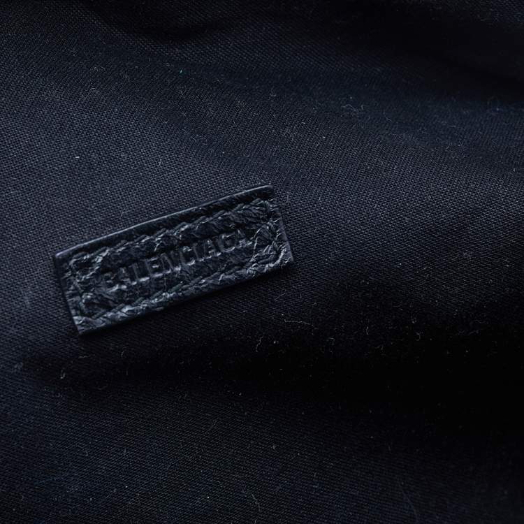 Pre Owned Balenciaga Black Graffiti Print Leather Logo Belt Bag