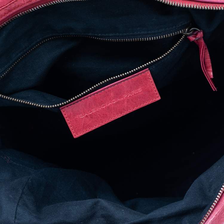 Pre Owned Balenciaga Red Leather Motocross Classic Bowling Bag