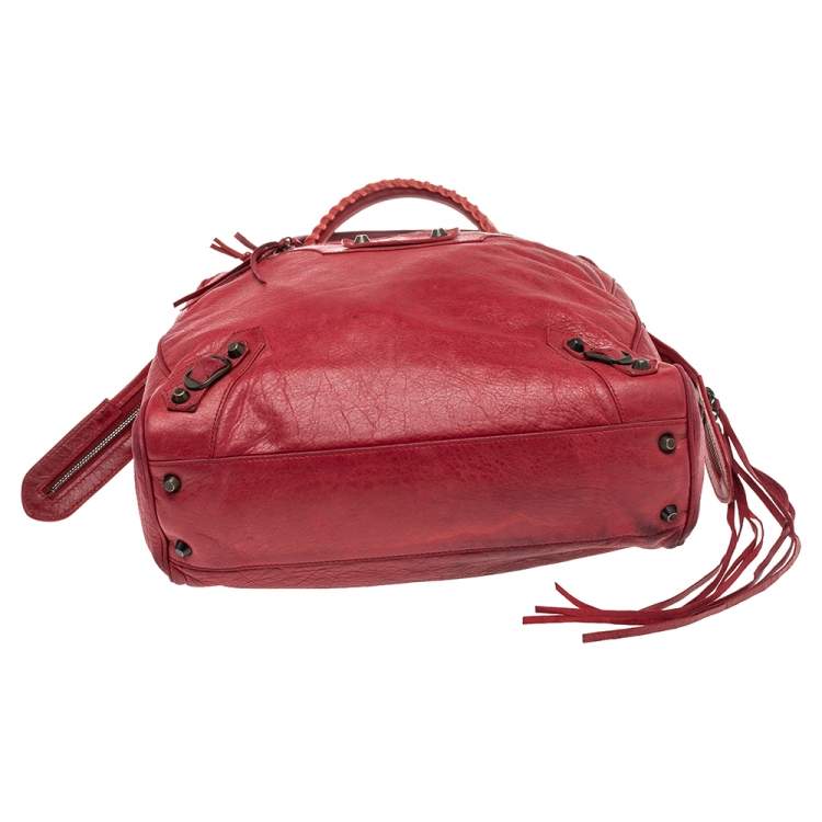 Pre Owned Balenciaga Red Leather Motocross Classic Bowling Bag
