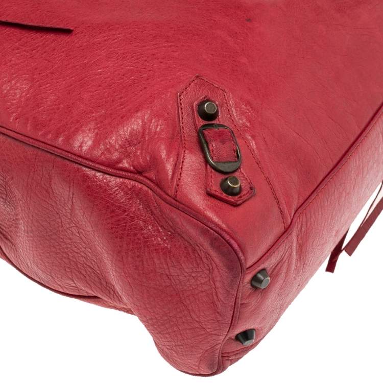 Pre Owned Balenciaga Red Leather Motocross Classic Bowling Bag