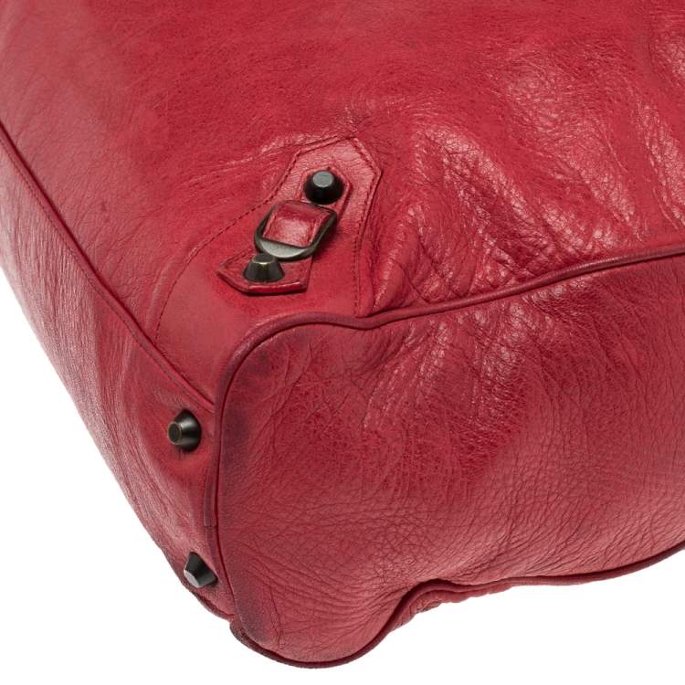 Pre Owned Balenciaga Red Leather Motocross Classic Bowling Bag
