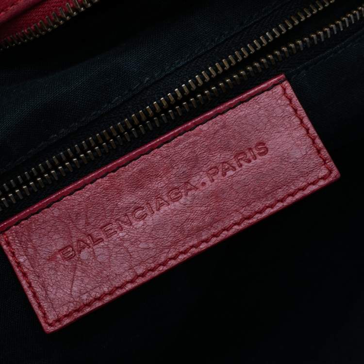 Pre Owned Balenciaga Red Leather Motocross Classic Bowling Bag