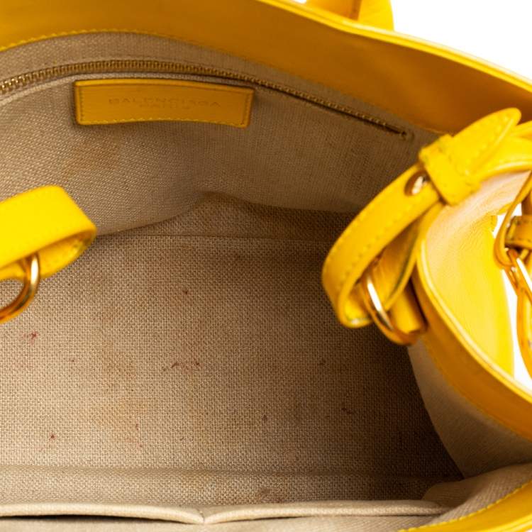 Pre Owned Balenciaga Yellow Leather Padlock All Afternoon Tote