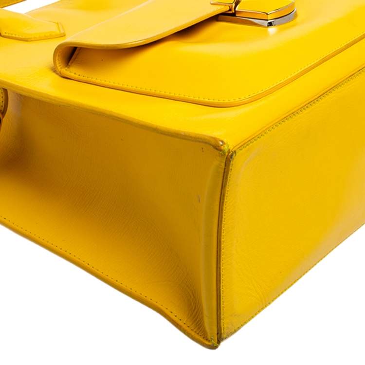 Pre Owned Balenciaga Yellow Leather Padlock All Afternoon Tote