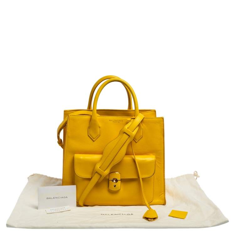 Pre Owned Balenciaga Yellow Leather Padlock All Afternoon Tote