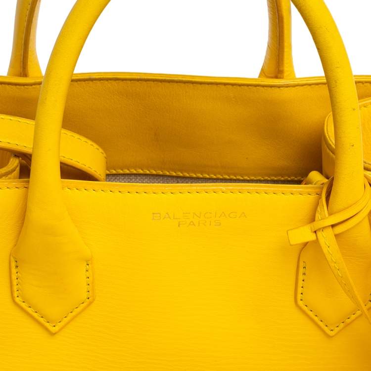 Pre Owned Balenciaga Yellow Leather Padlock All Afternoon Tote
