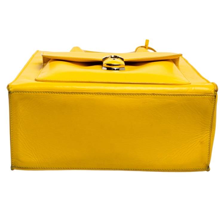 Pre Owned Balenciaga Yellow Leather Padlock All Afternoon Tote