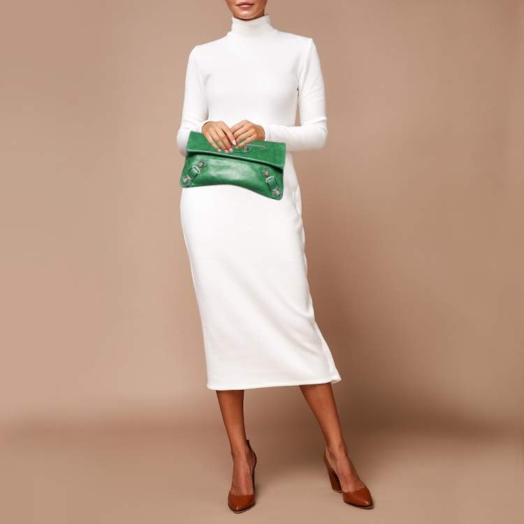 Pre Owned Balenciaga Apple Green Leather Giant 21 Envelope Clutch