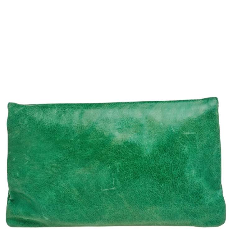 Pre Owned Balenciaga Apple Green Leather Giant 21 Envelope Clutch