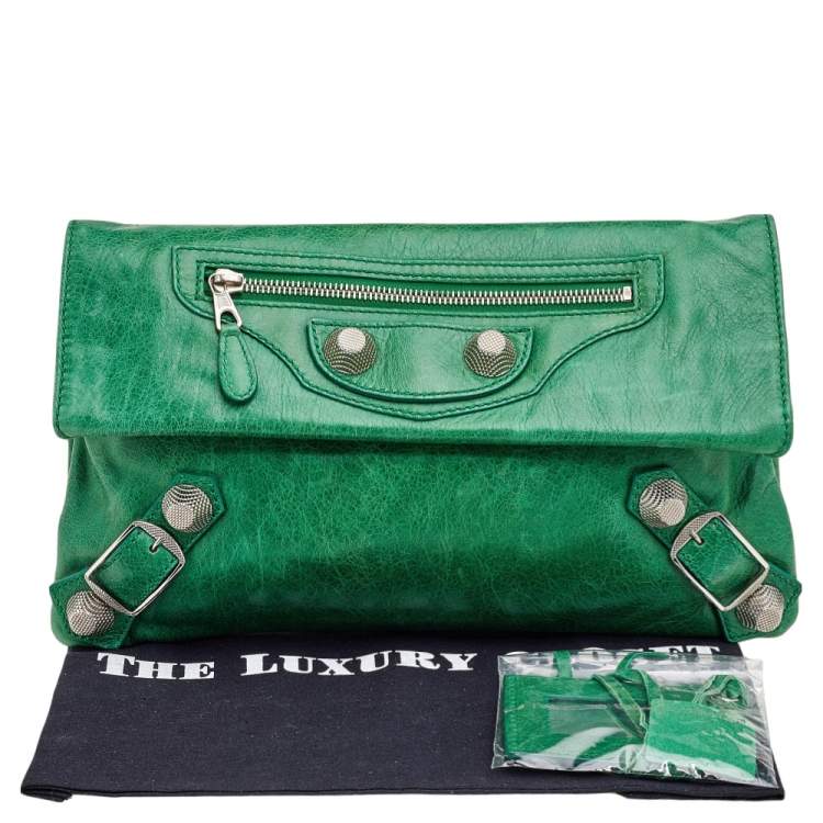 Pre Owned Balenciaga Apple Green Leather Giant 21 Envelope Clutch