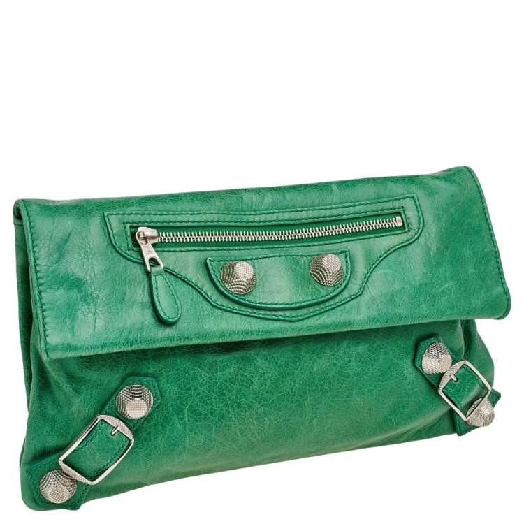 Pre Owned Balenciaga Apple Green Leather Giant 21 Envelope Clutch