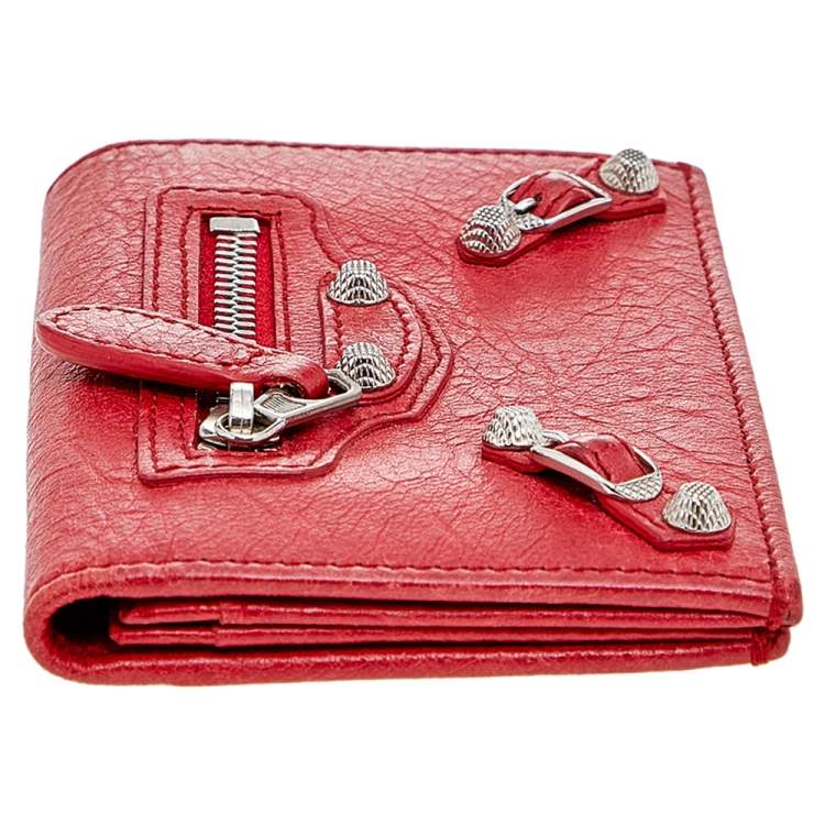 Pre Owned Balenciaga Red Leather City Bifold Wallet