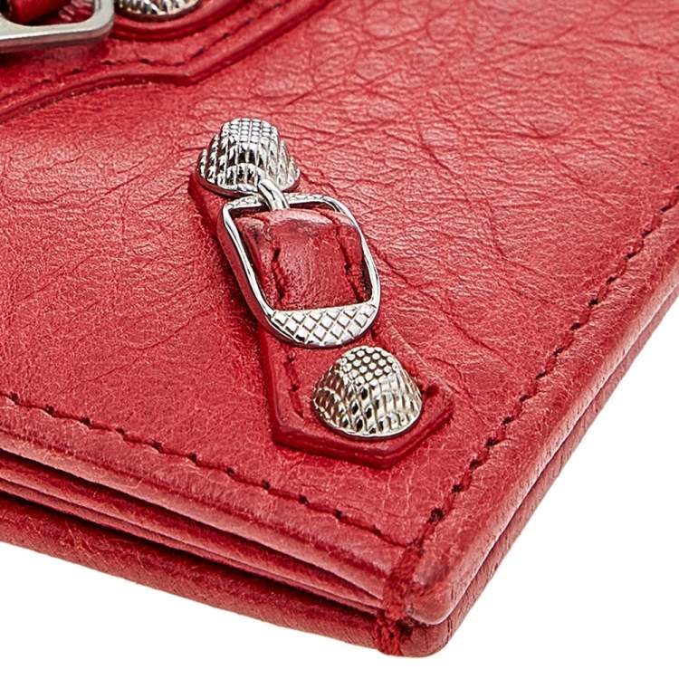Pre Owned Balenciaga Red Leather City Bifold Wallet