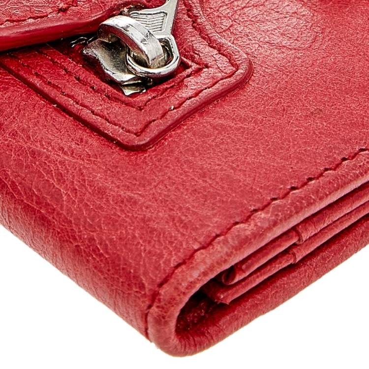 Pre Owned Balenciaga Red Leather City Bifold Wallet