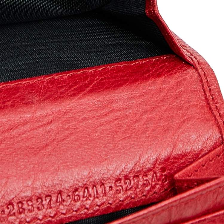 Pre Owned Balenciaga Red Leather City Bifold Wallet