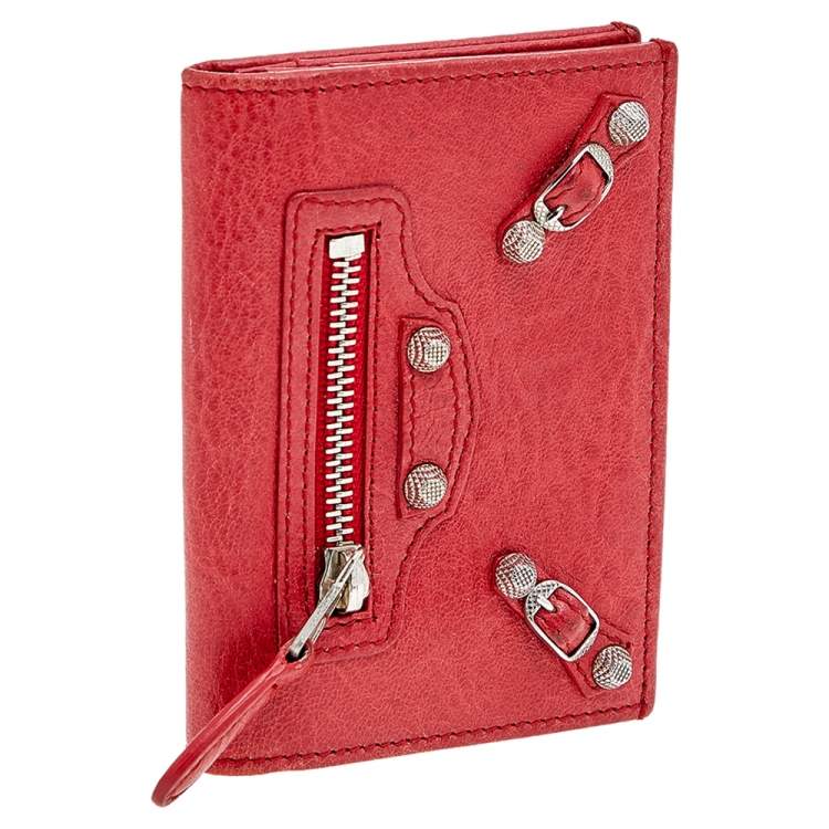 Pre Owned Balenciaga Red Leather City Bifold Wallet