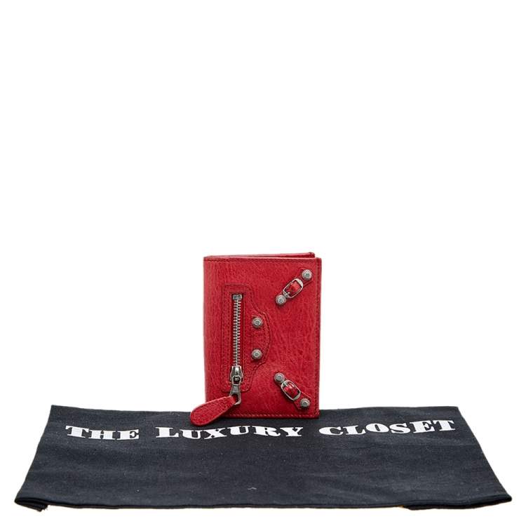 Pre Owned Balenciaga Red Leather City Bifold Wallet