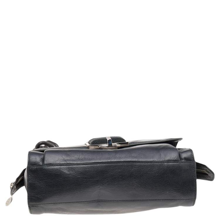 Pre Owned Balenciaga Blue/Black Stingray and Leather Cherche Midi Shoulder Bag