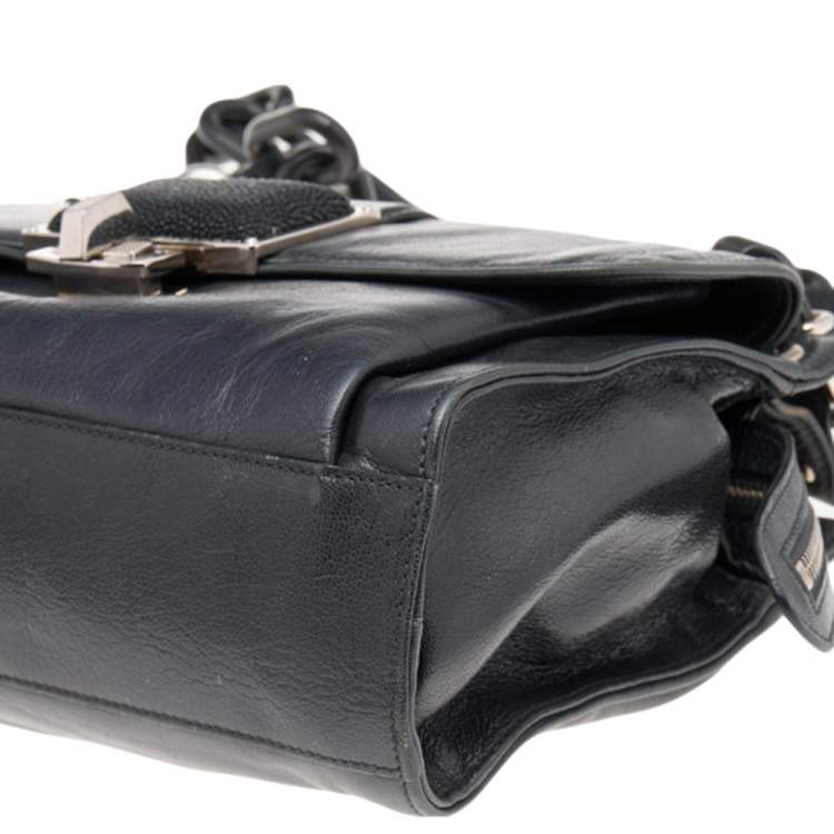 Pre Owned Balenciaga Blue/Black Stingray and Leather Cherche Midi Shoulder Bag