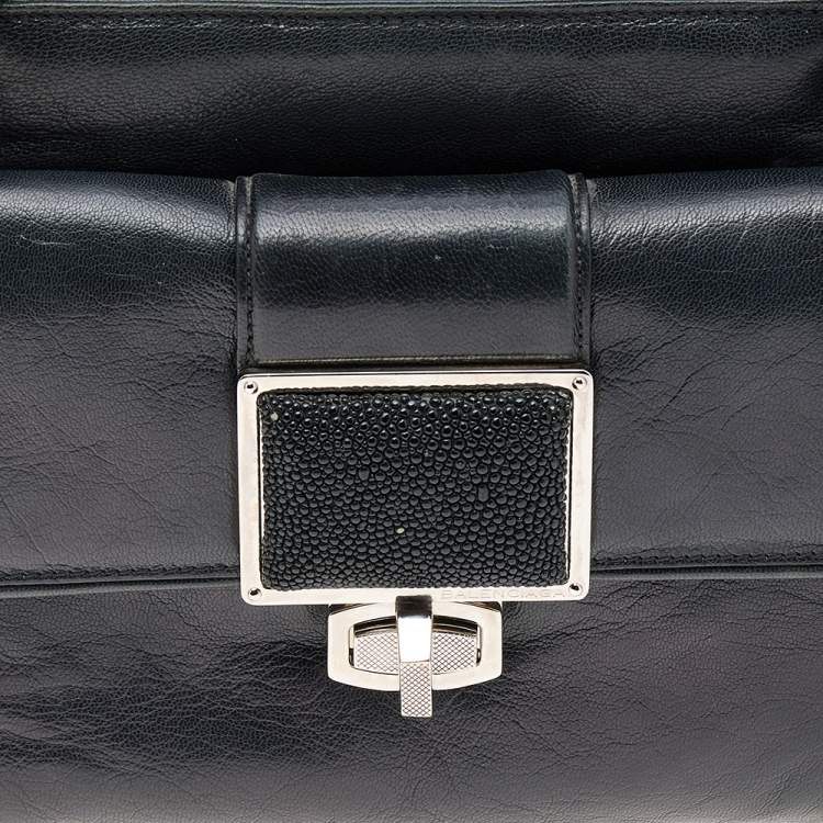 Pre Owned Balenciaga Blue/Black Stingray and Leather Cherche Midi Shoulder Bag