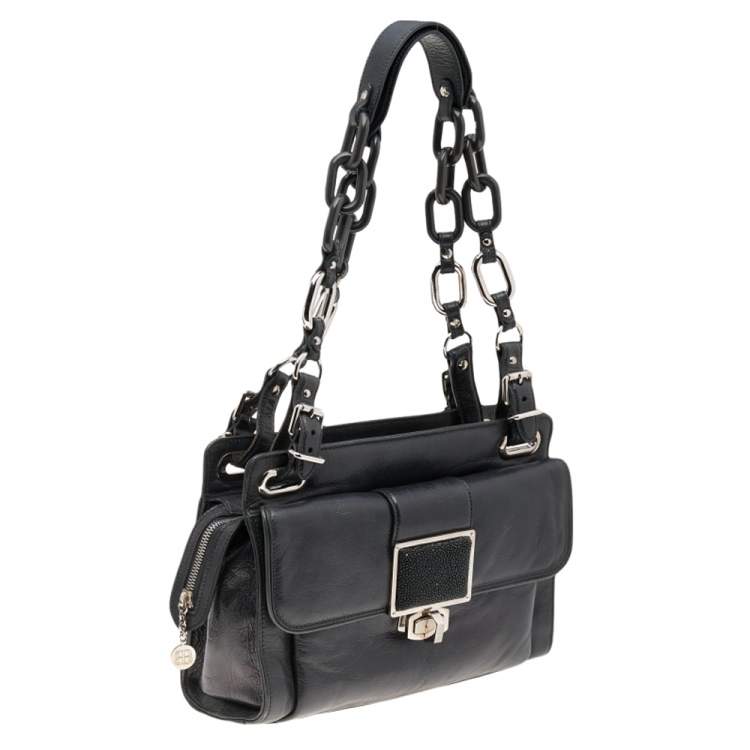 Pre Owned Balenciaga Blue/Black Stingray and Leather Cherche Midi Shoulder Bag