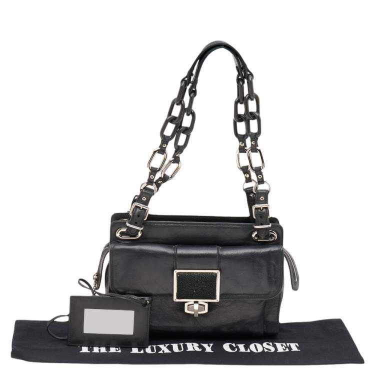 Pre Owned Balenciaga Blue/Black Stingray and Leather Cherche Midi Shoulder Bag