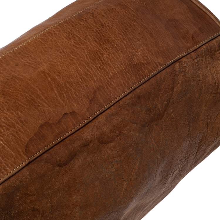 Pre Owned Balenciaga Brown Soft Leather Logo Plaque Satchel